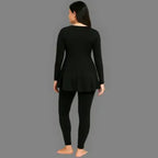 SONECS Women’s Frill 2Pc Swim Suit Black | Full Sleeves Modest Swimwear