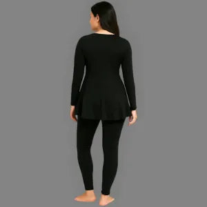SONECS Women’s Frill 2Pc Swim Suit Black | Full Sleeves Modest Swimwear