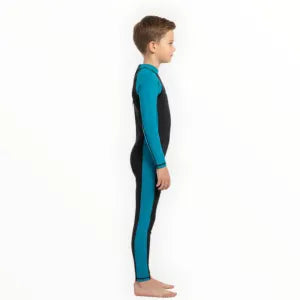 SONECS Boys Full Length 1Pc Swimsuit – Black/Teal Blue Kids Swimwear