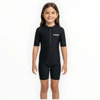 SONECS Kids UpToKnee Swim Suit All Black | Half Sleeve Zipper Swimwear