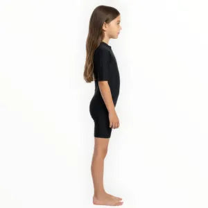 SONECS Kids UpToKnee Swim Suit All Black | Half Sleeve Zipper Swimwear