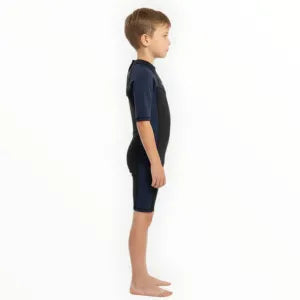 SONECS Kids UpToKnee Swim Suit Black Navy | Half Sleeve Zipper Swimwear