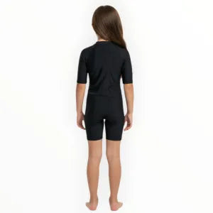 SONECS Kids UpToKnee Swim Suit All Black | Half Sleeve Zipper Swimwear