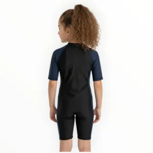SONECS Kids UpToKnee Swim Suit Black Navy | Half Sleeve Zipper Swimwear