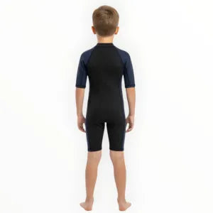 SONECS Kids UpToKnee Swim Suit Black Navy | Half Sleeve Zipper Swimwear