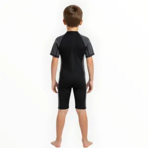 SONECS Kids UpToKnee Swim Suit – Half Sleeve Zipper Swimwear Black/Grey