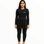 SONECS Women’s Modest Frill 1Pc Swim Suit Black Pink | Full Coverage Swimwear