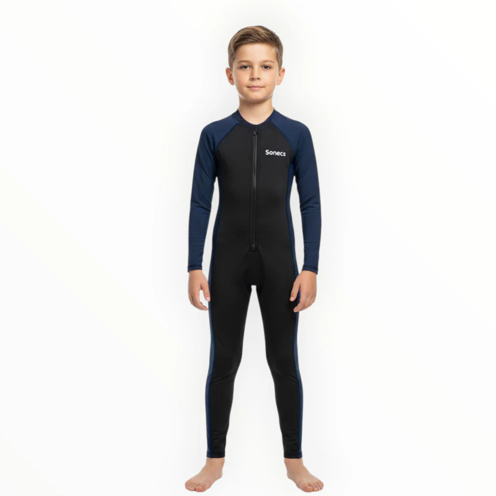 SONECS Boys Full Length 1Pc Swimsuit – Black/Navy Kids Swimwear