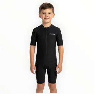 SONECS Kids UpToKnee Swim Suit All Black | Half Sleeve Zipper Swimwear