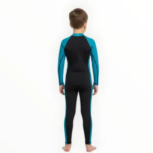 SONECS Boys Full Length 1Pc Swimsuit – Black/Teal Blue Kids Swimwear