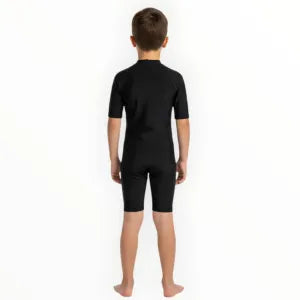 SONECS Kids UpToKnee Swim Suit All Black | Half Sleeve Zipper Swimwear