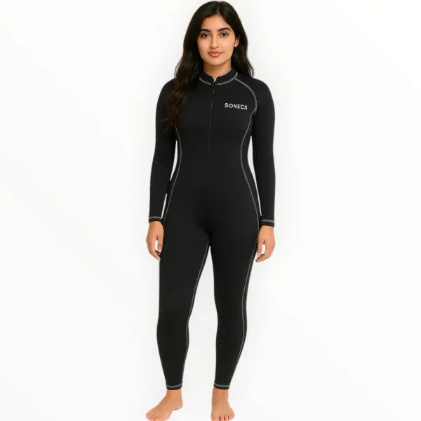 SONECS Women’s One Piece Swim Suit Black Grey | Full Coverage Zipper Swimwear