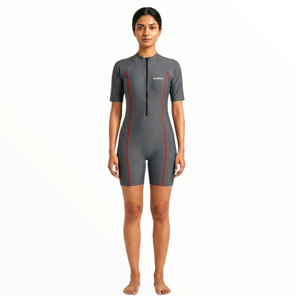 SONECS Women’s BoyLeg Swimsuit Black Grey | Athletic One Piece Swimwear
