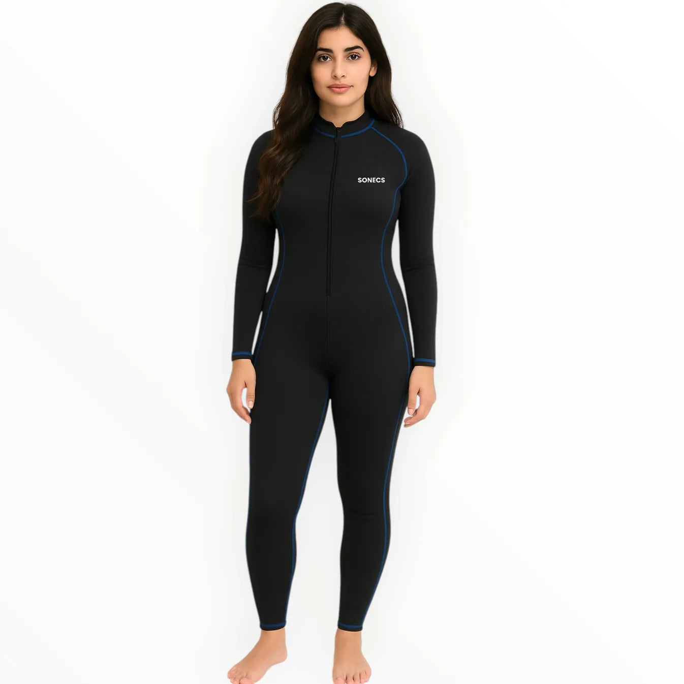 SONECS Women’s One Piece Swim Suit Black Blue | Full Coverage Zipper Swimwear