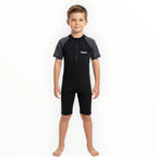 SONECS Kids UpToKnee Swim Suit – Half Sleeve Zipper Swimwear Black/Grey