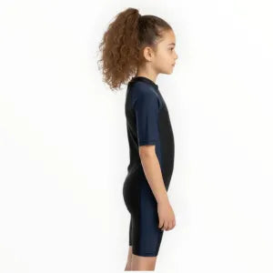 SONECS Kids UpToKnee Swim Suit Black Navy | Half Sleeve Zipper Swimwear