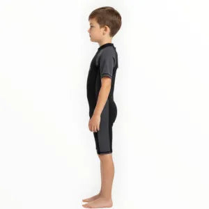 SONECS Kids UpToKnee Swim Suit – Half Sleeve Zipper Swimwear Black/Grey